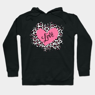 Love in pink heart on pink leopard pattern Hoodie